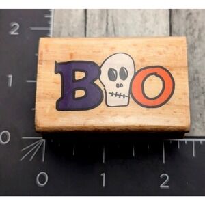 Hampton Art Boo Skull Halloween Rubber Stamp Wood #i17